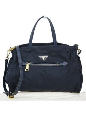 Prada Tessuto Shoulder Handbag 2-Way Navy Nylon Leather